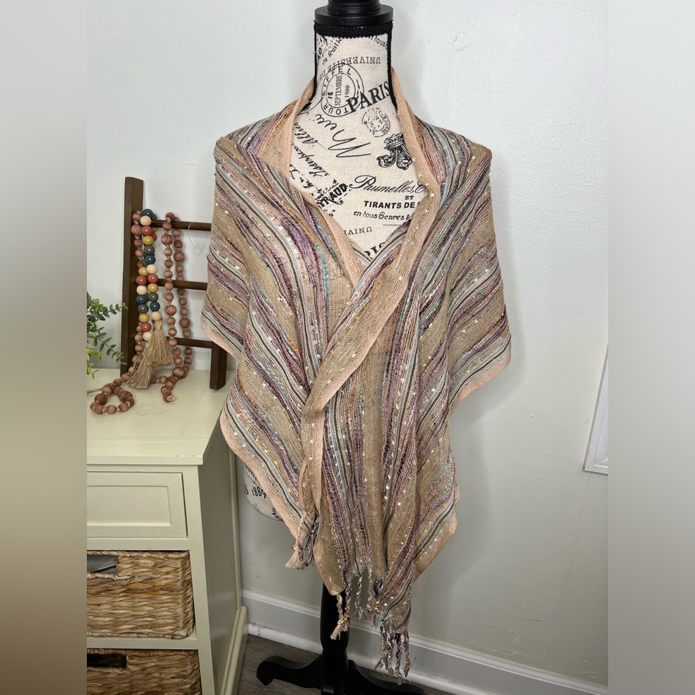 Metallic Scarf/Wrap with Fringe